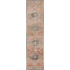 Turkish Oushak Runner with Multi-Medallions and Tribal Motifs in Brown and Red 3