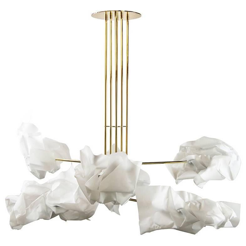 Customizable Paper Chandelier Handcrafted in Brass, Plastic Film and Aluminium