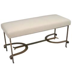 1940s Spanish Gilt Iron Bench with Upholstered Seat