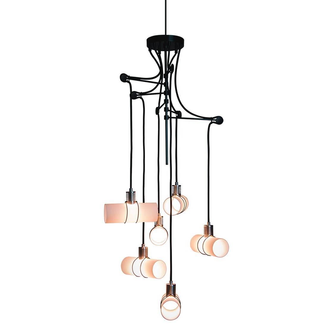 Customizable Pendant 875 Chandelier in Frosted Glass and Brass Body