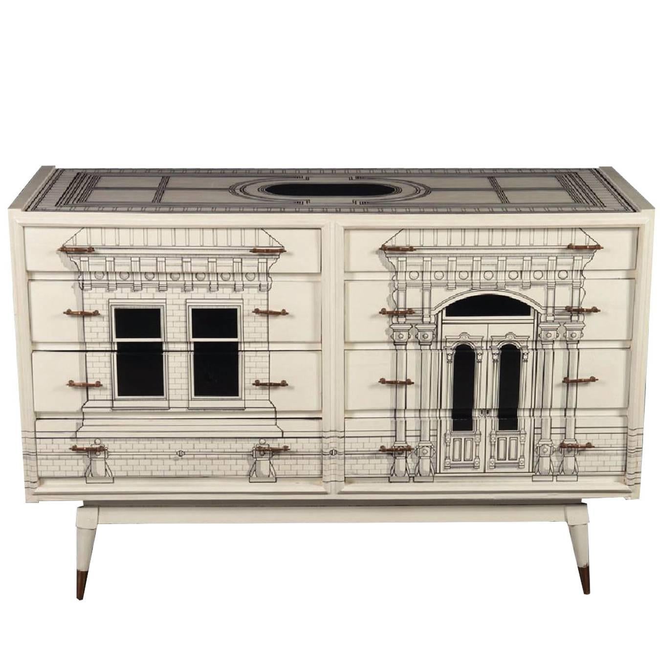 Mid-Century Fornasetti Style Commode For Sale