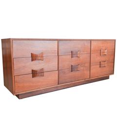 Walnut Bowtie Front Dresser or Credenza by Brown Saltman