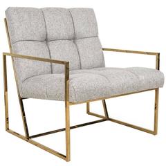 Brass Metal Accent Chair in Textured Neutral Linen 11
