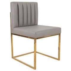 Brass Modern Dining Chair in Faux Leather with Long Arm Tufting 12