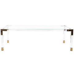Lucite Dining Table with Brass Accents and Glass Top 1