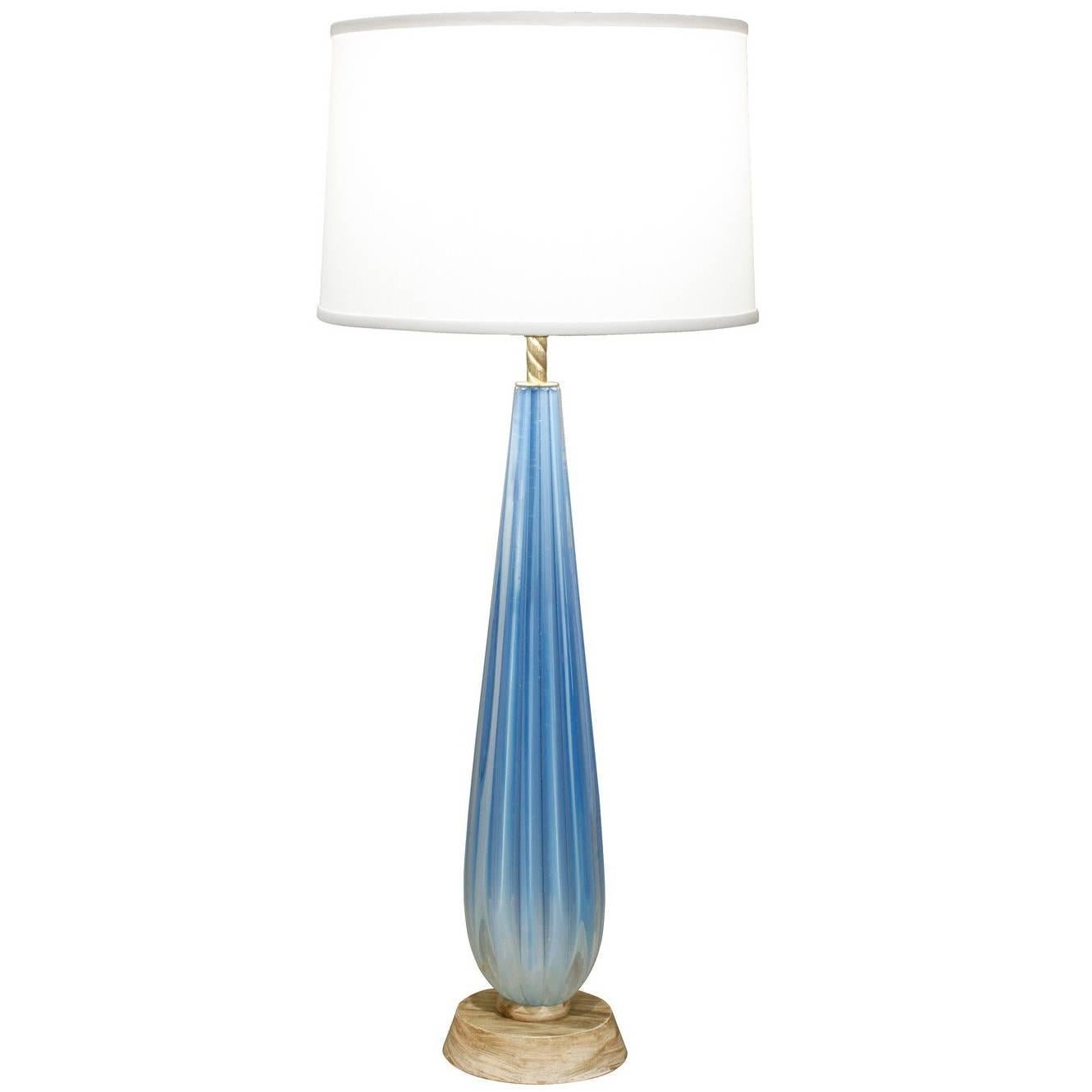 Seguso Blue Channelled Glass Table Lamp, 1950s