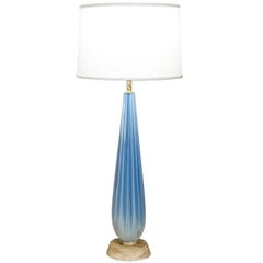 Seguso Blue Channelled Glass Table Lamp, 1950s