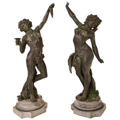 Antique Male and Female Bacchantes by Jacques Marin, Belgium, Early 20th Century