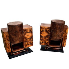 Art Deco Italian Pair of Matching Bedside Table Cabinets in Walnut