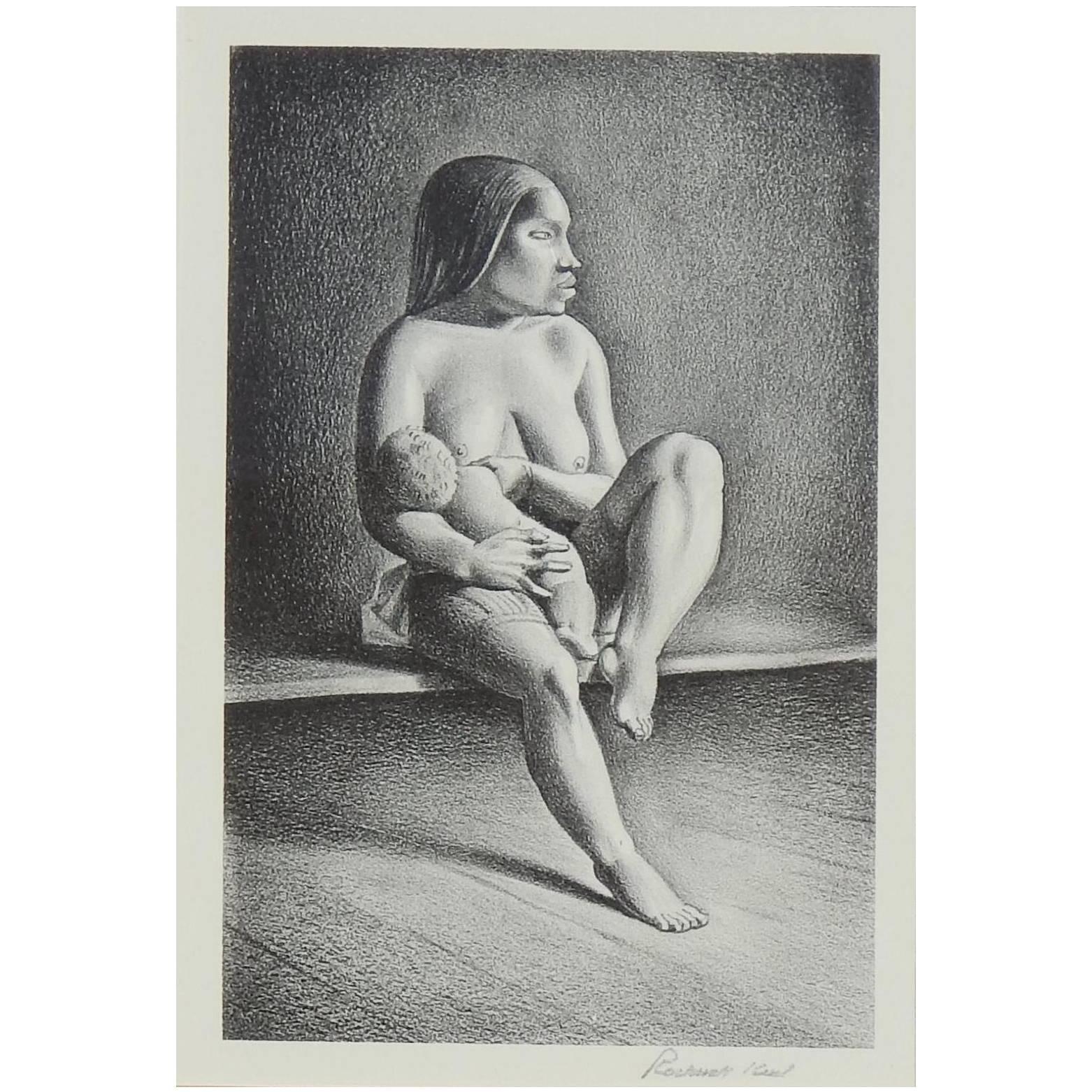Rockwell Kent Pencil Signed Lithograph, 1934, Greenland Mother, Nursing Child