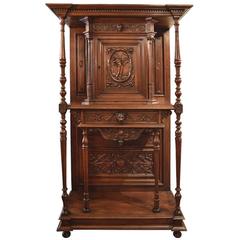 Antique French 19th Century Hand-Carved Walnut Petite Cabinet