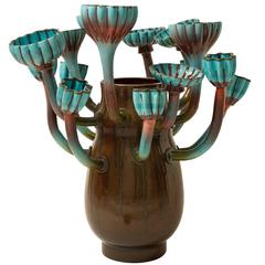Ornamental 'Flora' Vase with Shades of Brown and Turquoise 12
