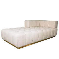 Mid-Century Style Daybed Upholstered in Cream Linen with Brass Toe-Kick