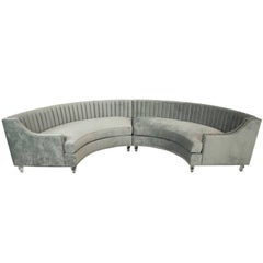 Circle Sectional with Chrome Nail Heads & Lucite Legs in Charcoal Grey Velvet