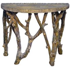 Faux Bois Tree Branch Demi-lune Console Table, Mid Century American circa 1970