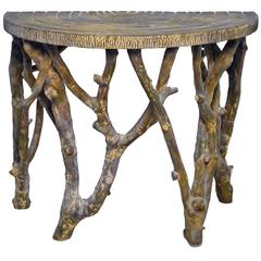  Faux Bois Tree Branch Demi-lune Console Table, Mid Century American circa 1970