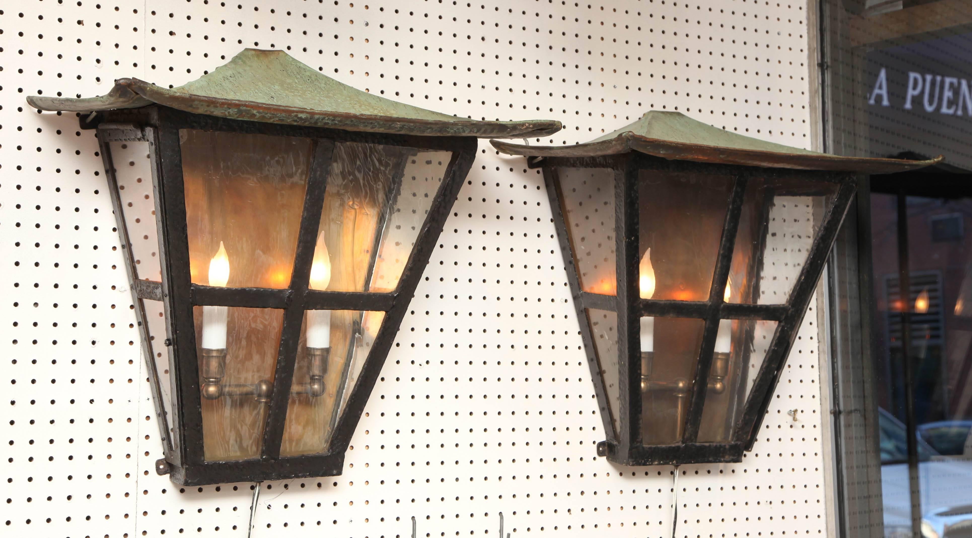 Pair of Pagoda Style Copper Wall Lanterns 1