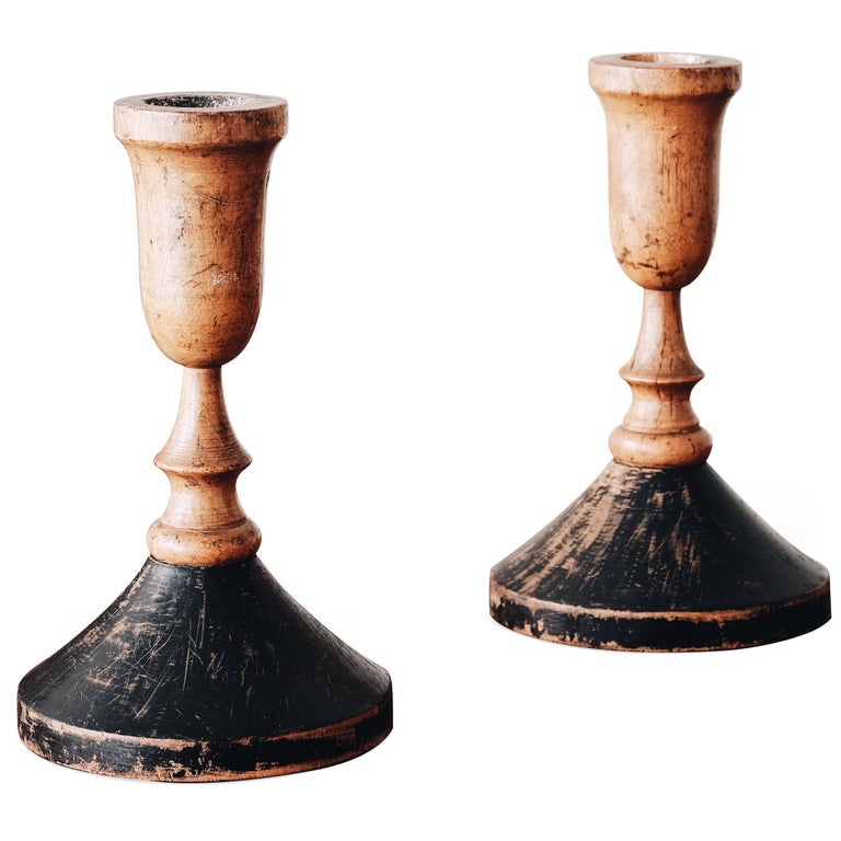 Swedish 19th Century Wooden Candlesticks at 1stDibs