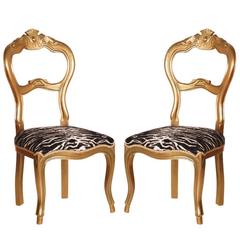Pair of Italian 19th Century Walnut Giltwood Side Chairs with New Upholstery 1