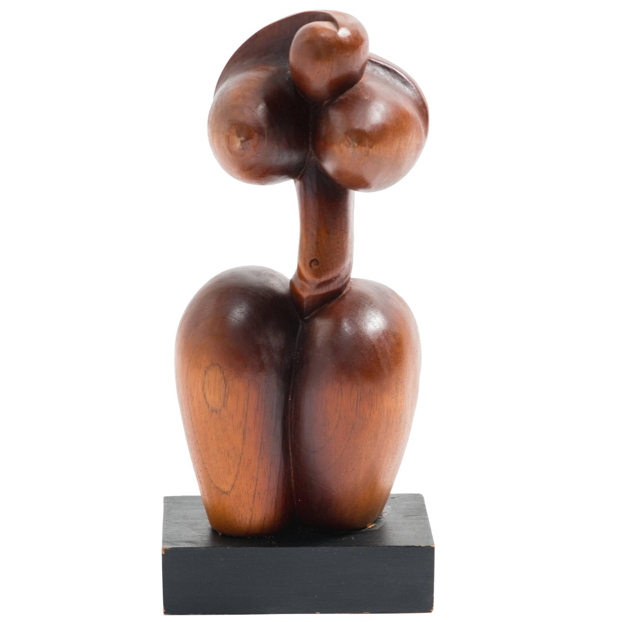 1960s Abstract Wood Statue of Female
