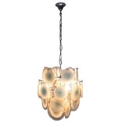 Gino Vistosi Amber and White Handblown Disc Chandelier, Italy, circa 1960