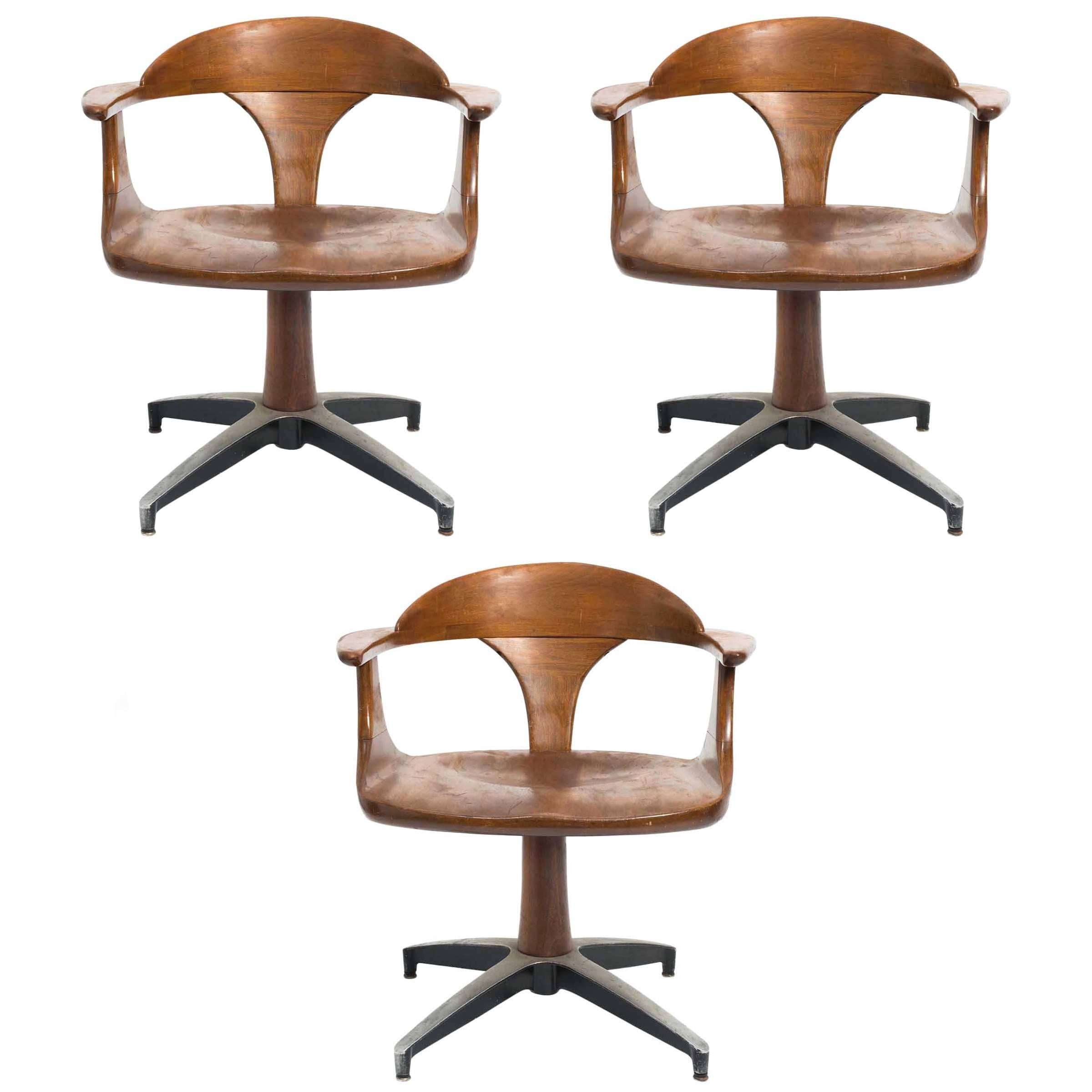 Three 1960s Wood Office Chairs