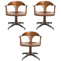 Three 1960s Wood Office Chairs