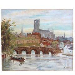 Cathedral Town, Oil on Board, Signed Dubois, French, circa 1935