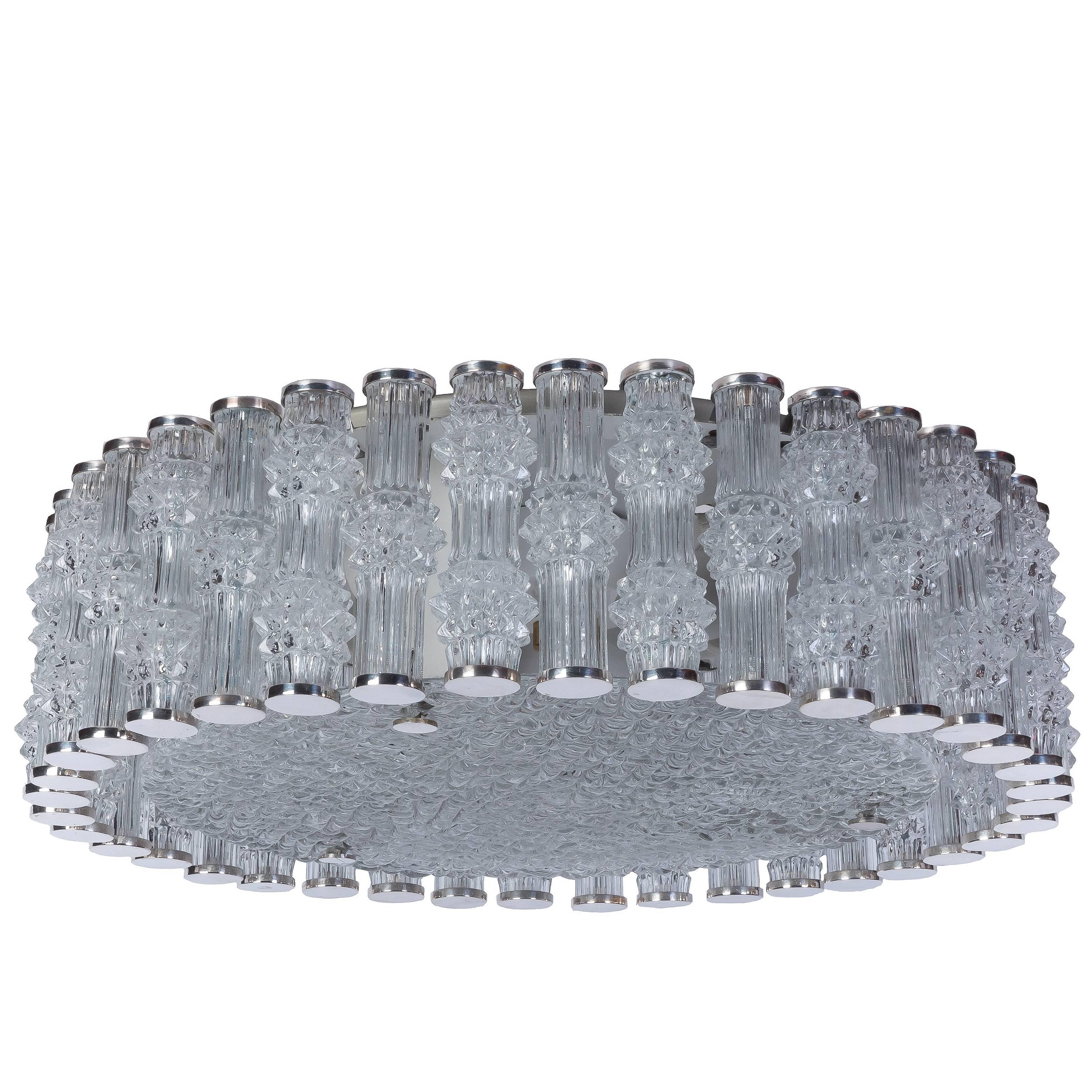 Chic Grand Kaiser Primat Ice Textured Crystal Plafoniere / Flush Mount For Sale