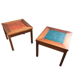 Pair of Mid-Century California Modern Brown Saltman John Keal Enamel Tables