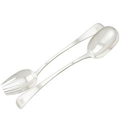 Antique Sterling Silver Old English Pattern Salad Servers 10