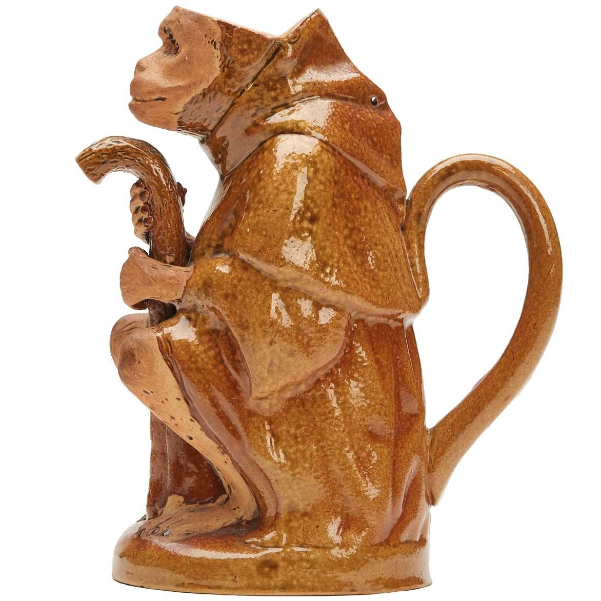 Salt Glazed Seated Monkey Teapot 19th Century
