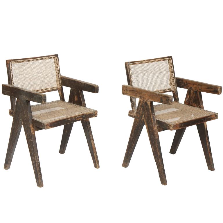 Pierre Jeanneret Set Of Two Armchairs Called Office Cane Chairs