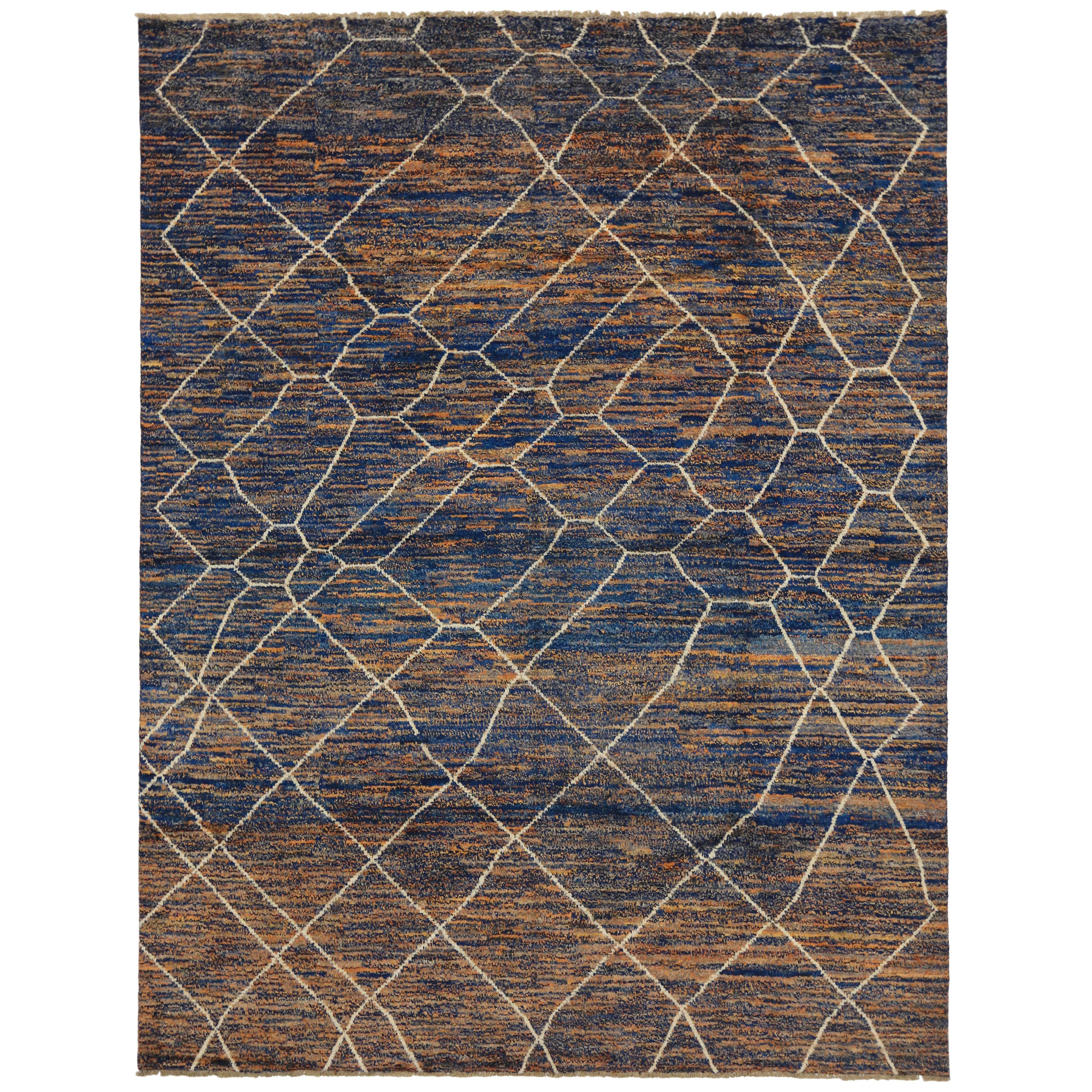 Contemporary Moroccan Style Area Rug in Cobalt Blue at 1stdibs