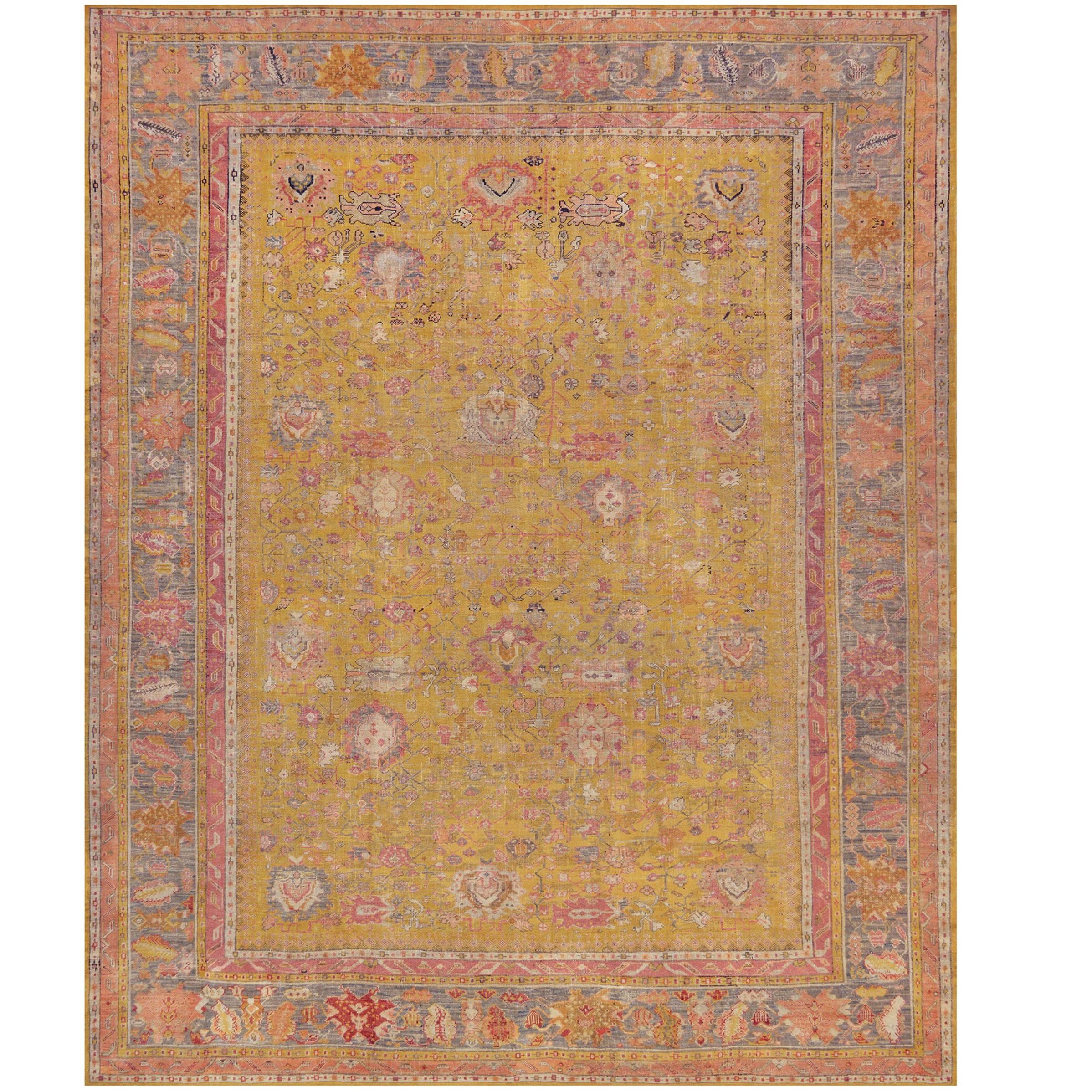 Late 19th Century Wool Hand-Woven Oushak Rug from West Anatolia
