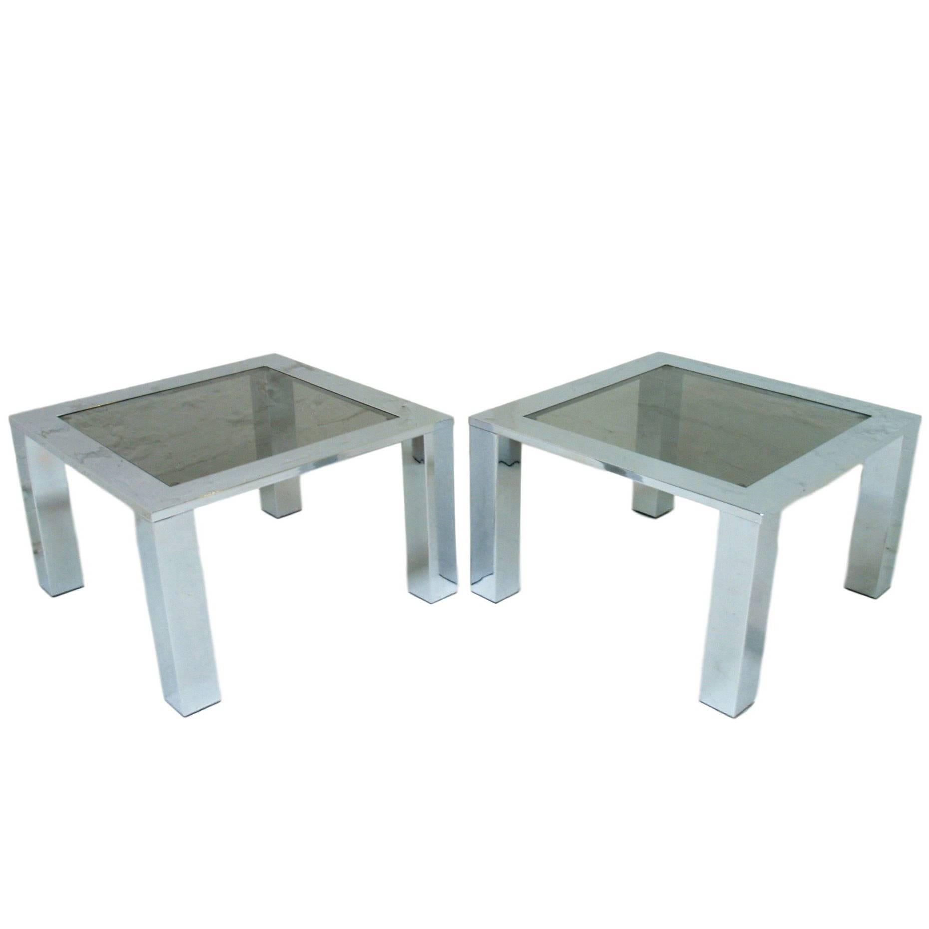 Pair of Large Chrome and Glass Coffee Tables Belgo Chrome Belgochrom circa 1978