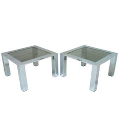 Pair of Large Chrome and Glass Coffee Tables Belgo Chrome Belgochrom circa 1978