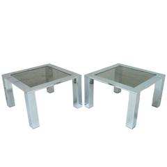 Pair of Large Chrome and Glass Coffee Tables, Europe, circa 1978 2
