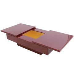 Red Lacquered hidden Bar Coffee Table by Jean Claude Mahey