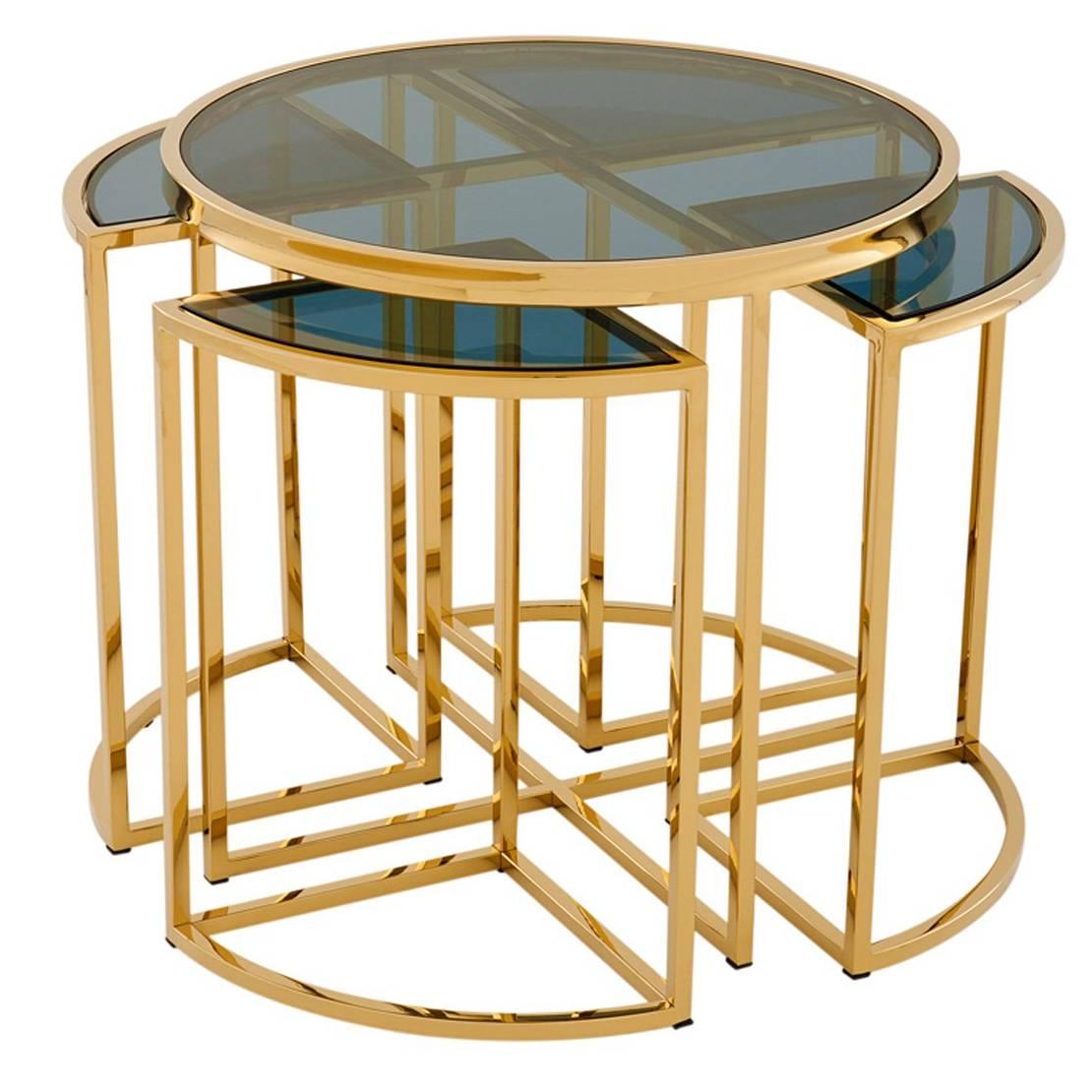 Four Pieces Side Table in Gold Finish or Polished Stainless Steel