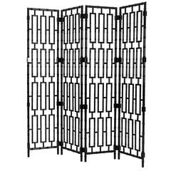 Bamboo Folding Screen in Solid Mahogany Black Lacquered