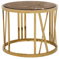 Romain Side Table in Gold Finish and Brown Marble