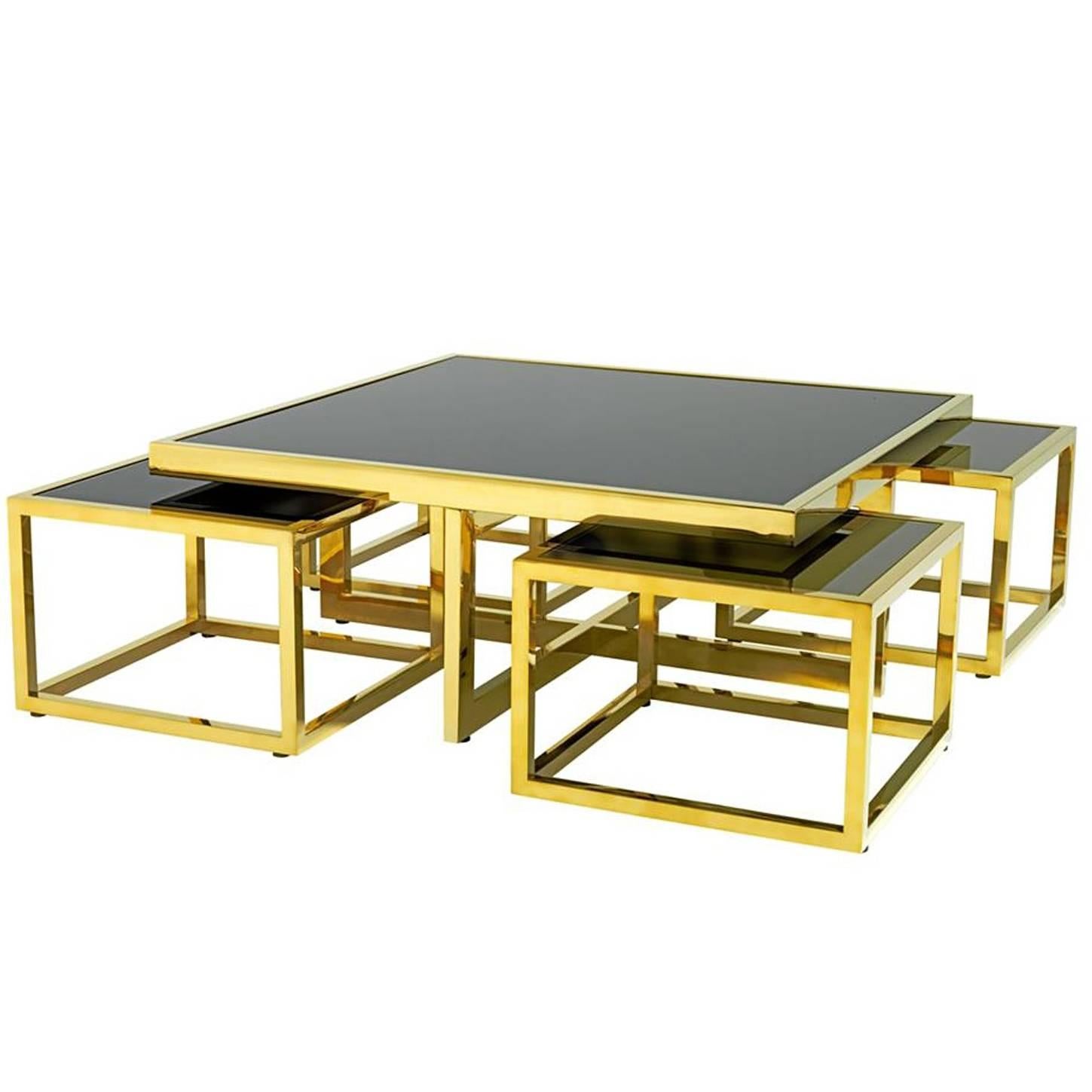 Square Four Pieces Coffee Table Gold Finish or Polished Stainless Steel