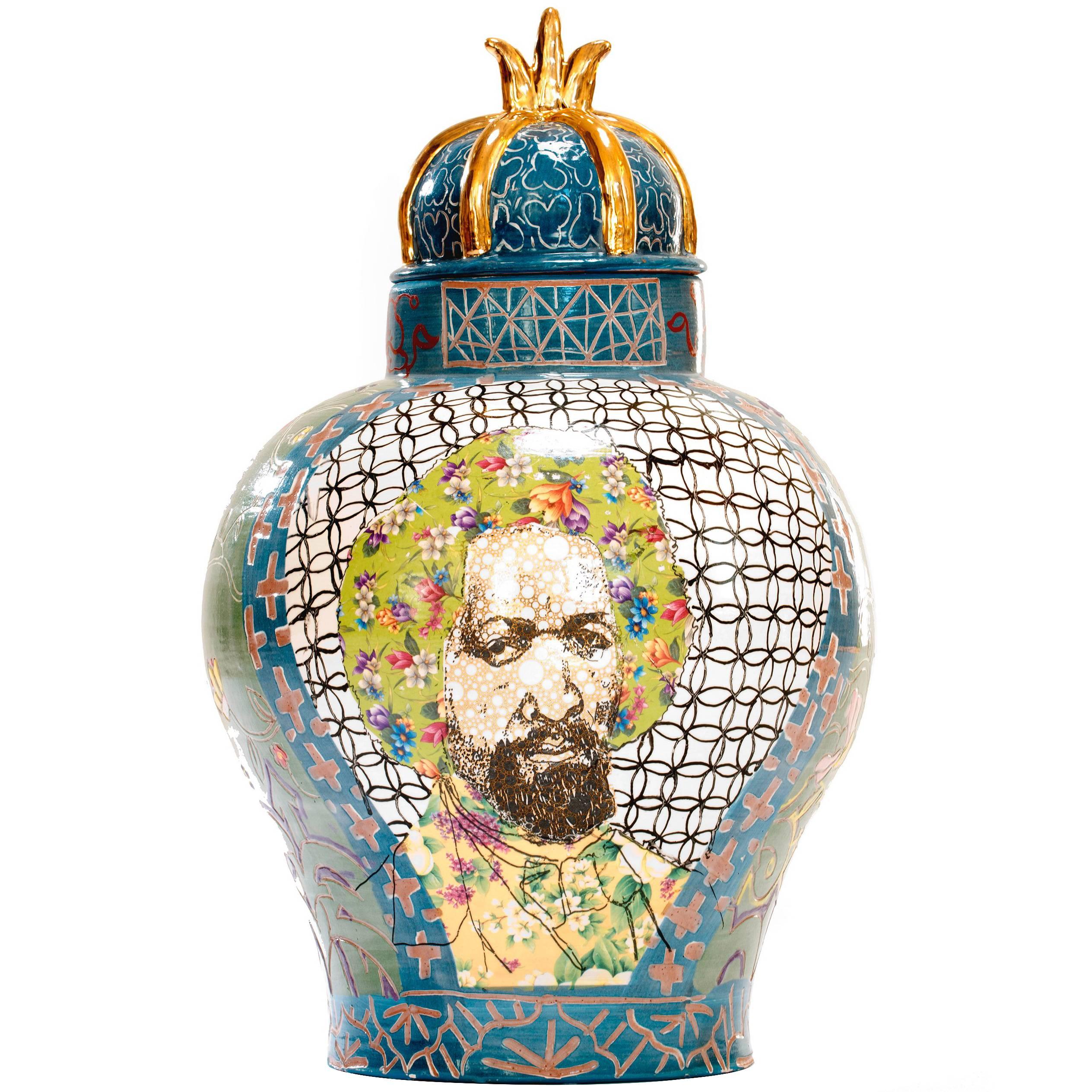 Contemporary Frederick Douglass / Arthur Ashe Decorative Porcelain Urn