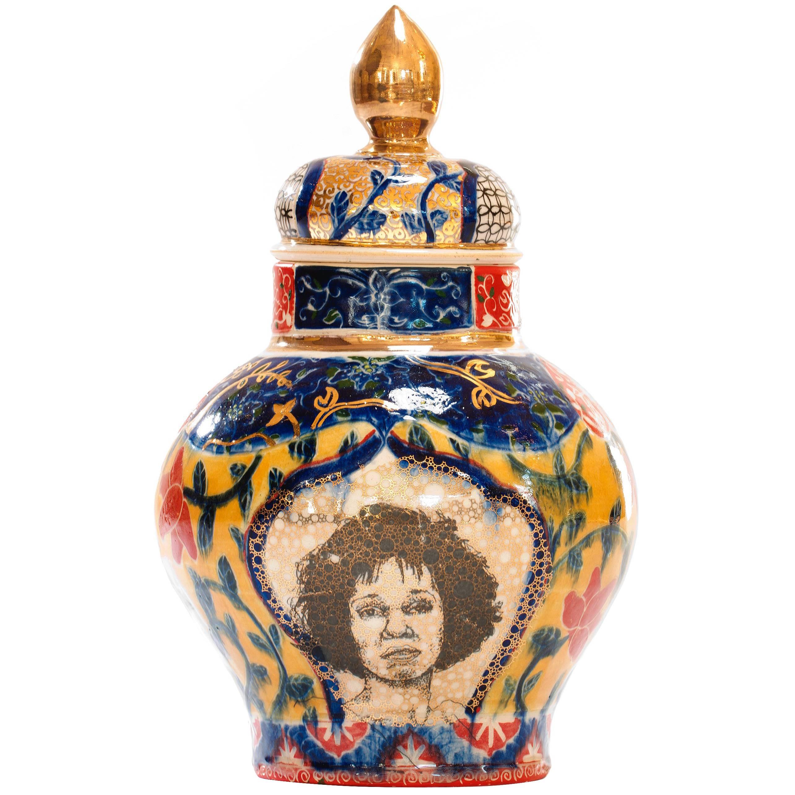 Contemporary Whitney Houston / Shirley Chisholm Decorative Porcelain Urn