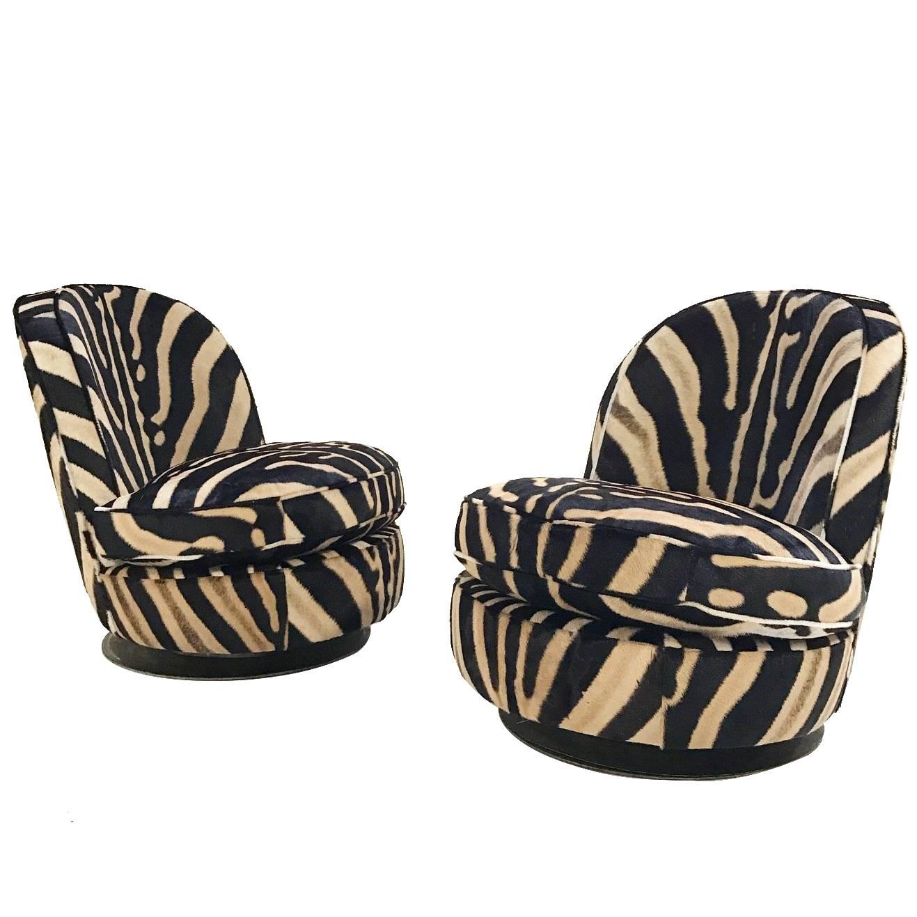Milo Baughman Swivel Tilt Slipper Chairs Restored in Zebra - Pair