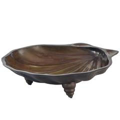 Japanese Green and Brown Patinated Bronze Shell Dish 