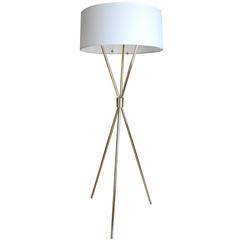 Mid-Century Modern Tripod Brass Floor Lamp by T.H. Robsjohn-Gibbings for Hansen