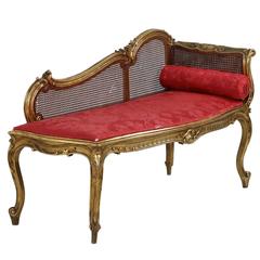 19th Century French Louis XV Style Carved Giltwood Recamier