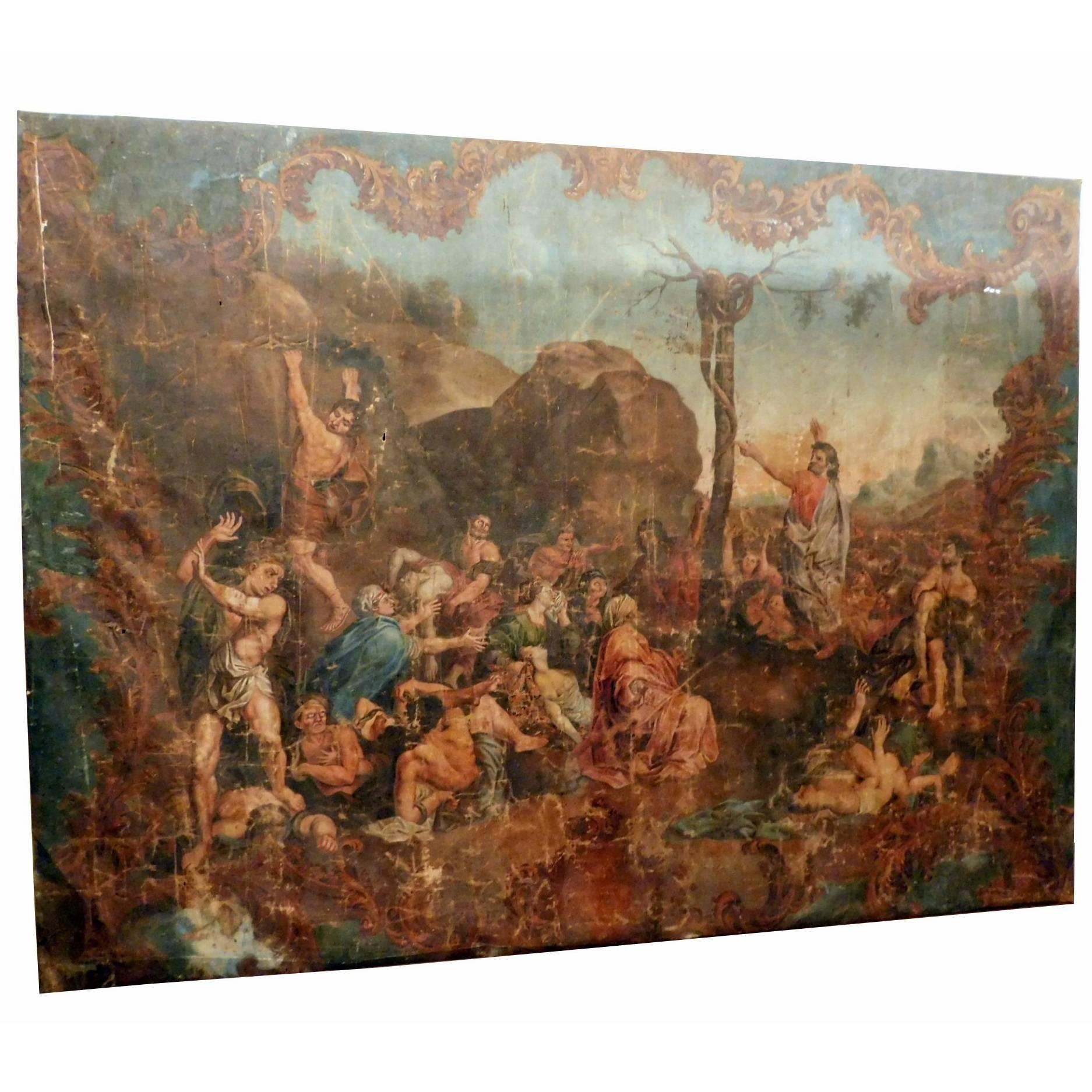 Antique Oil on Canvas with Biblical Scene